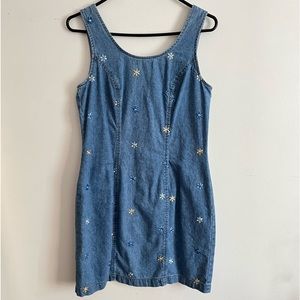 y2k Floral embroidered denim dress